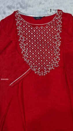 Elegant Red Straight Kurta with Silver Zari Yoke Embroidery