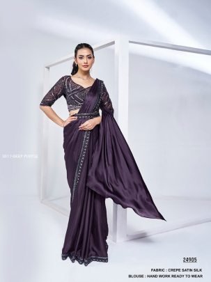Elegant Satin Silk Saree With Belt Collection