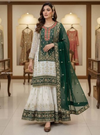 Elegant Sharara Kurti Set with Pearl Moti And Zari Work