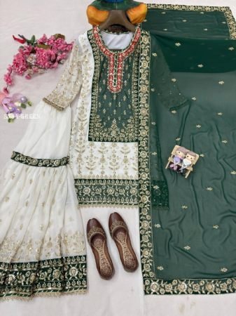 Elegant Sharara Kurti Set with Pearl Moti And Zari Work