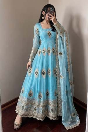 Elegant Sky Blue Colour Anarkali Suit