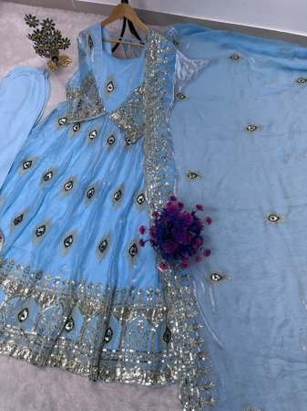 Elegant Sky Blue Colour Anarkali Suit
