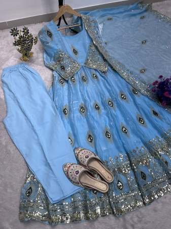 Elegant Sky Blue Colour Anarkali Suit