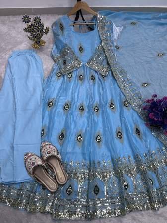 Elegant Sky Blue Colour Anarkali Suit