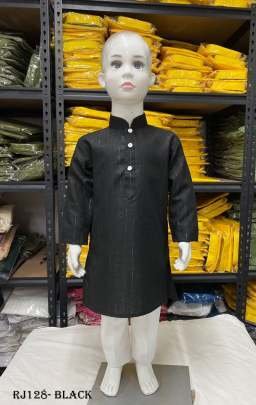Elegant Slub Stripe Black Kids Kurta Pajama