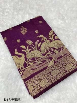 Elegant Soft Dola Silk Wine Color Saree with Bird Motif