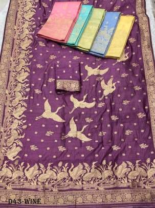Elegant Soft Dola Silk Wine Color Saree with Bird Motif