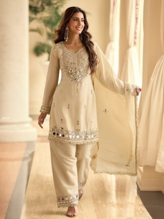 Elegant Vichitra Silk Kurti Set with Mirror Work With Dupatta
