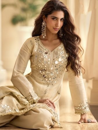 Elegant Vichitra Silk Kurti Set with Mirror Work With Dupatta
