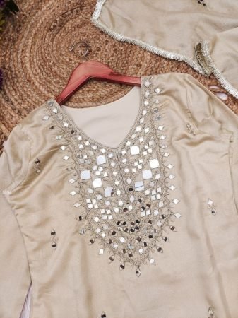 Elegant Vichitra Silk Kurti Set with Mirror Work With Dupatta
