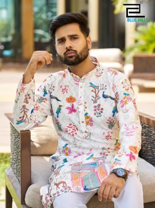Elegant White Ethnic Wear   Mens Printed Kurta