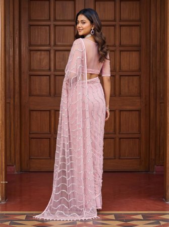 Elegant White Net Saree with Sequins Work
