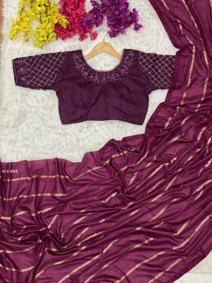 Elegant Wine Saree With  Sequence Work
