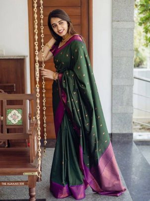 Elegant Women pure semi silk Saree With Unstitched Blouse