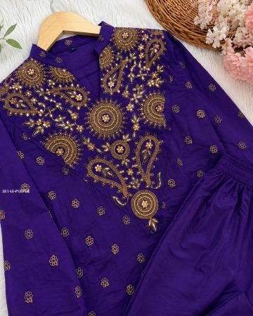 Elegant Womens Embroidered Kurta Pant Ethnic Set