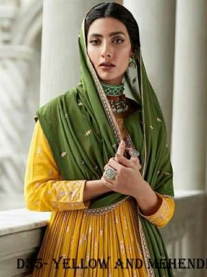 Elegant Yellow and Mehendi Anarkali Suit with Intricate Embroidery