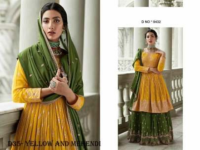 Elegant Yellow and Mehendi Anarkali Suit with Intricate Embroidery