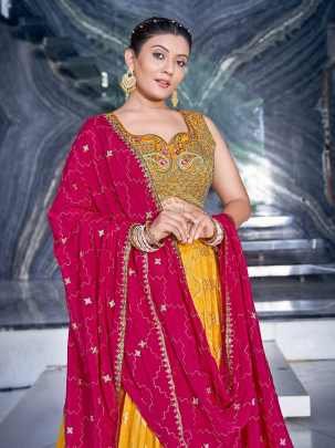Elegant Yellow Ready Made Lehenga choli With Pink Dupatta