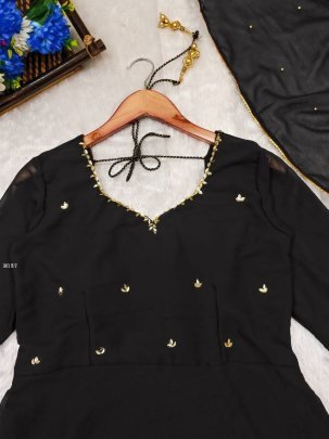 Elegent Black Handwork Georgette Anarkali Suit Set