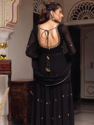 Elegent Black Handwork Georgette Anarkali Suit Set