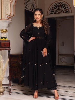 Elegent Black Handwork Georgette Anarkali Suit Set