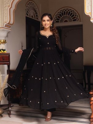 Elegent Black Handwork Georgette Anarkali Suit Set