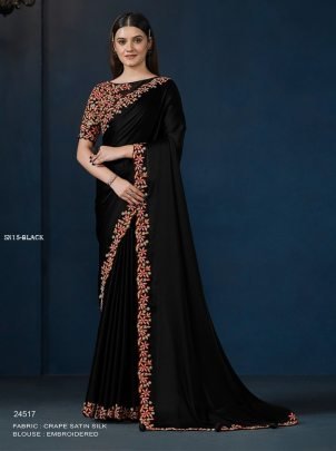 Elegent Black Saree With Beautiful thread work 