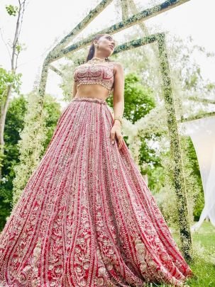 Elegent Bridal Wear Fuax Georgette With Sequence Work Pink Lehenga