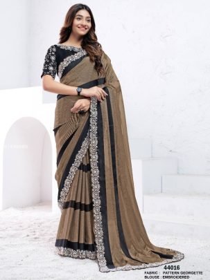 Elegent Brown Silk Saree with Real Mirror Work 