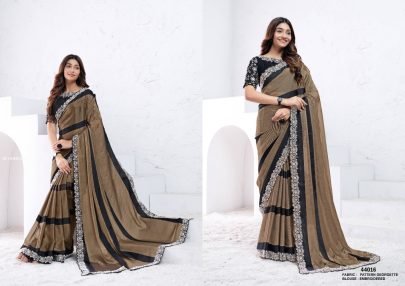 Elegent Brown Silk Saree with Real Mirror Work