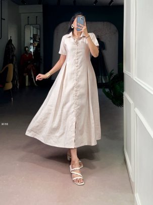 Elegent Plain Cream One Piece Dress  