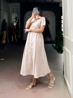 Elegent Plain Cream One Piece Dress