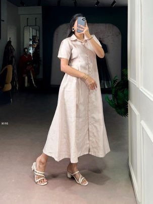 Elegent Plain Cream One Piece Dress