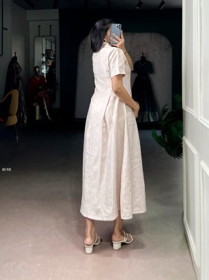 Elegent Plain Cream One Piece Dress