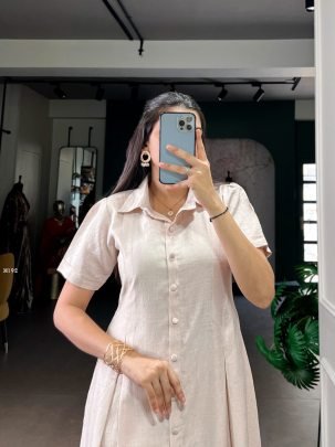 Elegent Plain Cream One Piece Dress