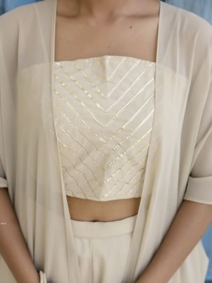 Elegent White Ready To Wear Indowestern Dress With Gotta Patti Work