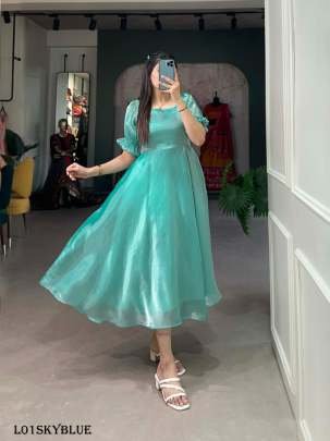 Elevate Your Look With Burberry Plain Frock Style Sky Blue Kurti