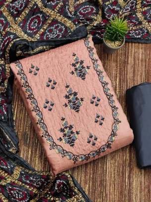 Embroidered 3-Piece Peach Unstitched Dress Material