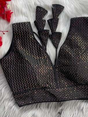 Embroidered Black Pure Crobra Silk Readymade Blouse