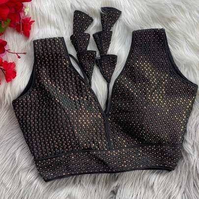 Embroidered Black Pure Crobra Silk Readymade Blouse