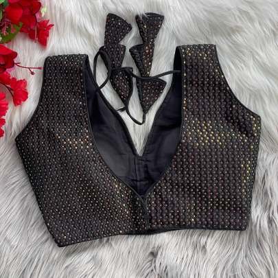 Embroidered Black Pure Crobra Silk Readymade Blouse