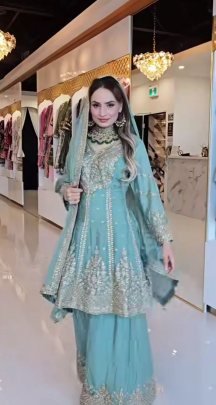 Embroidered Chinon Silk Blue Sharara Set with Dupatta