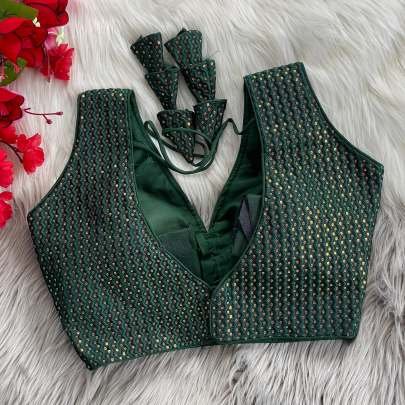 Embroidered Dark Green Pure Crobra Silk Readymade Blouse