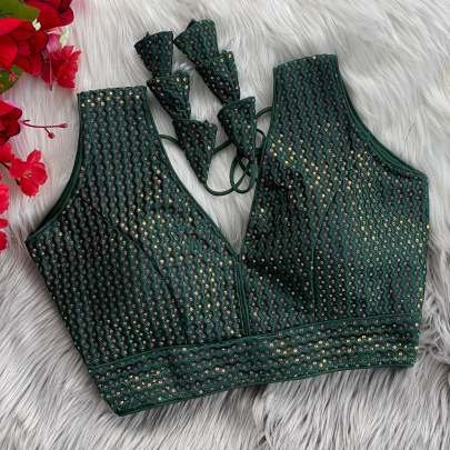 Embroidered Dark Green Pure Crobra Silk Readymade Blouse