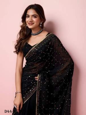 Embroidered Georgette Black Saree with Sequins