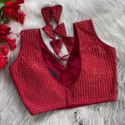 Embroidered Maroon Pure Crobra Silk Readymade Blouse