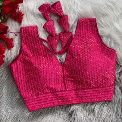 Embroidered Pink Pure Crobra Silk Readymade Blouse