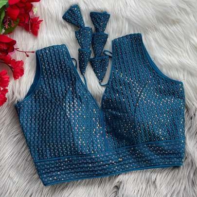 Embroidered Rama Pure Crobra Silk Readymade Blouse