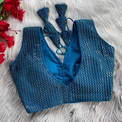 Embroidered Rama Pure Crobra Silk Readymade Blouse