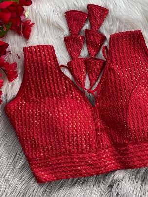 Embroidered Red Pure Crobra Silk Readymade Blouse